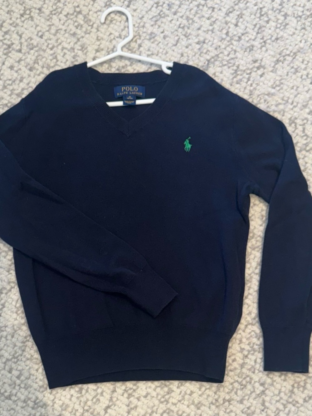 Polo by Ralph Lauren Navy V-Neck Sweater with Green Pony